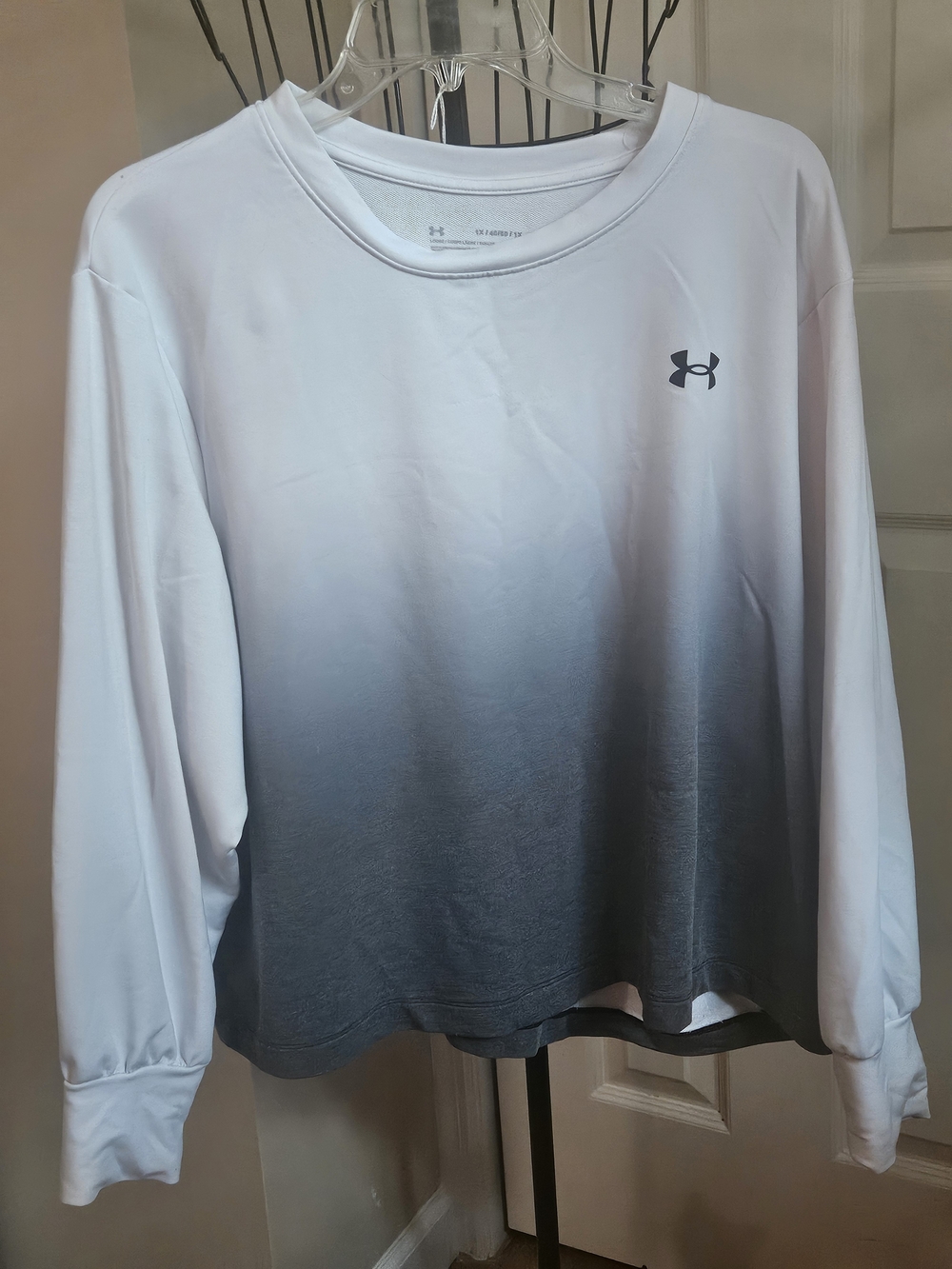 Women's Under Armour Ombre Long Sleeve Shirt Top Gray White Size 1X